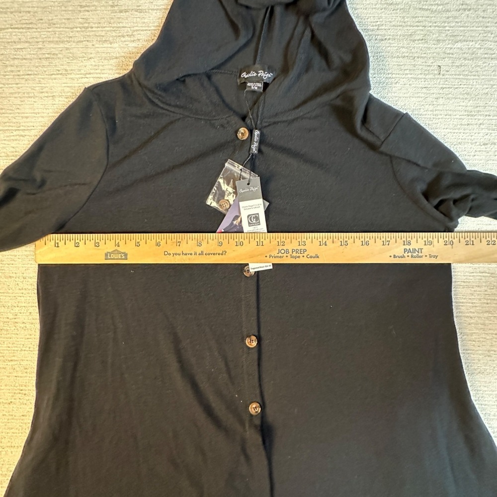 Charlie Paige S/M Black Hooded Tunic Button front Asymmetrical Whimsigoth Witchy - Picture 14 of 15
